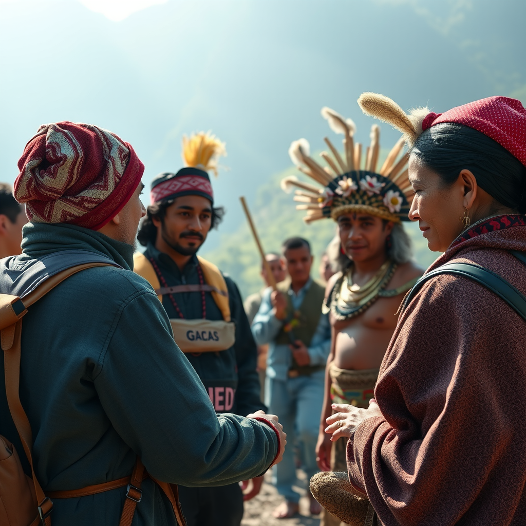 Adventure travelers engaging in authentic cultural ceremony with local community, demonstrating immersive travel experiences and cultural exchange